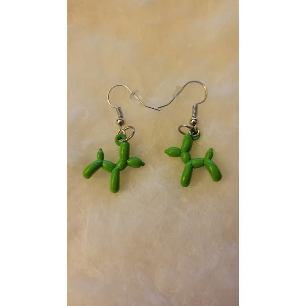 Mini green balloon dog earrings